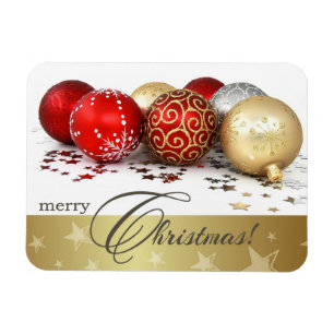 Vrolijk kerstfeest. Red Gold Baubles Gift Magneet