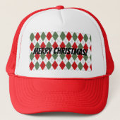 vrolijk kerstfeest! Red Green Argyle Plaid Trucker Pet (Voorkant)