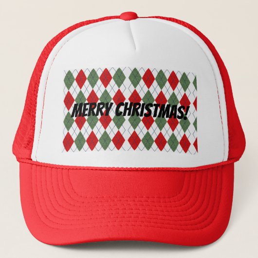vrolijk kerstfeest! Red Green Argyle Plaid Trucker Pet (Voorkant)