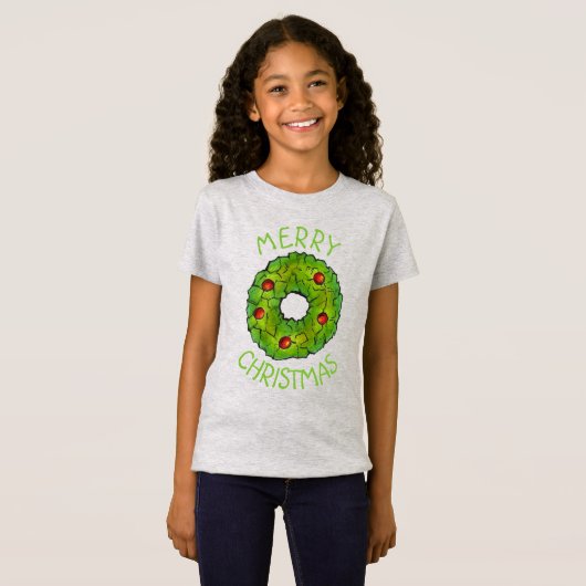 Vrolijk kerstfeest Red Green Holly Wreath Xmas koe T-shirt (Voorkant volledig)