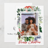 Vrolijk Kerstfeest Red Holly ingelijst Foto Vakant Feestdagenkaart (Voorkant / Achterkant)
