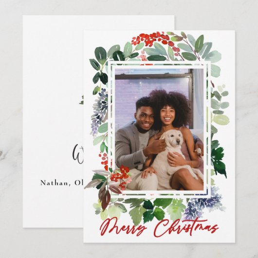 Vrolijk Kerstfeest Red Holly ingelijst Foto Vakant Feestdagenkaart (Voorkant / Achterkant)