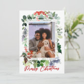 Vrolijk Kerstfeest Red Holly ingelijst Foto Vakant Feestdagenkaart (Staand voorkant)