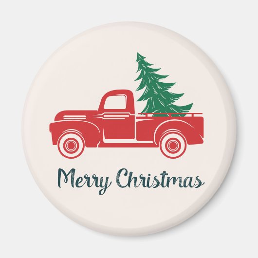 Vrolijk kerstfeest |  Red Pickup Truck Magneet (Voorkant)