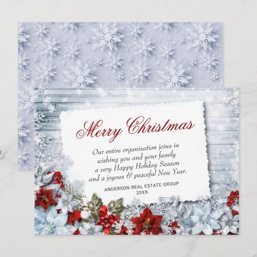 Vrolijk kerstfeest Red Poinsettia Rustic Feestdagenkaart (Voorkant / Achterkant)