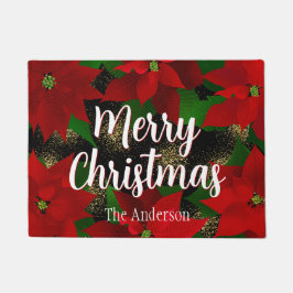 Vrolijk kerstfeest Red Poinsettias Deurmat