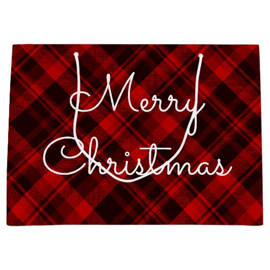 Vrolijk kerstfeest Red Pset Tartan Groot Cadeauzakje (Voorkant)