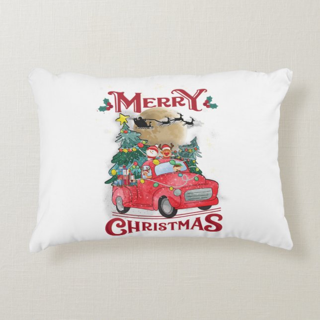 Vrolijk kerstfeest  Red Santa Truck Accent Kussen (Voorkant)
