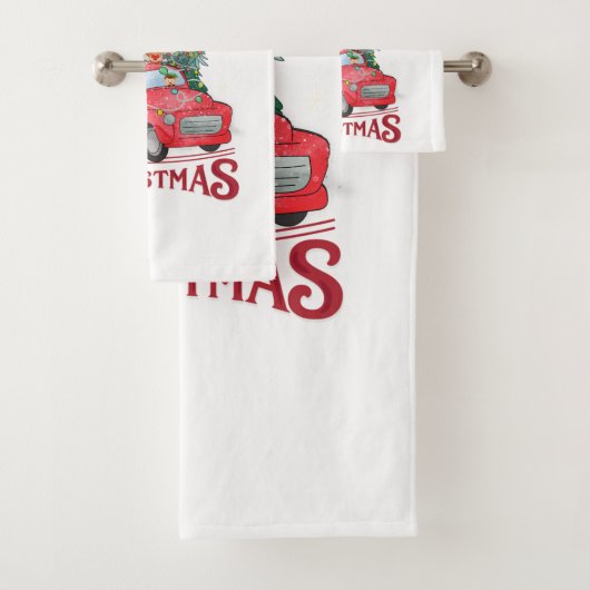 Vrolijk kerstfeest  Red Santa Truck Bad Handdoek (Insitu)