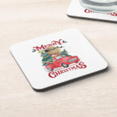 Vrolijk kerstfeest  Red Santa Truck Bier Onderzetter (Linkerzijde)