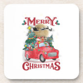 Vrolijk kerstfeest  Red Santa Truck Bier Onderzetter (Voorkant)