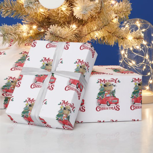 Vrolijk kerstfeest  Red Santa Truck Cadeaupapier (Feestdagen)