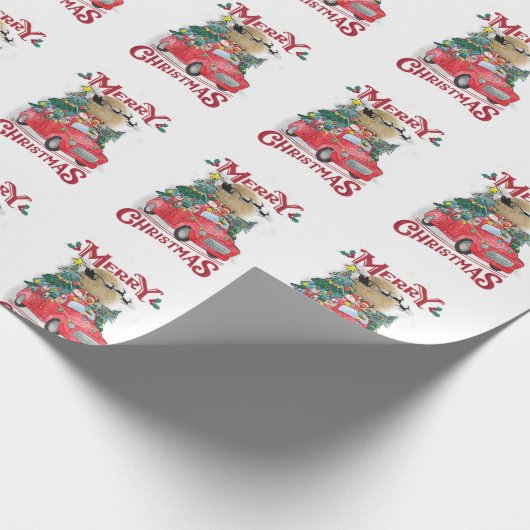 Vrolijk kerstfeest  Red Santa Truck Cadeaupapier (Hoek)