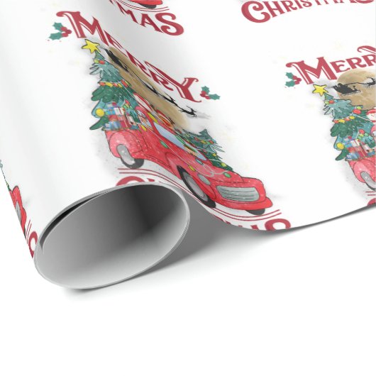 Vrolijk kerstfeest  Red Santa Truck Cadeaupapier (Rol Hoek)