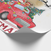 Vrolijk kerstfeest  Red Santa Truck Cadeaupapier (Hoek)