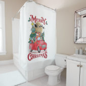 Vrolijk kerstfeest  Red Santa Truck Douchegordijn (In situ)