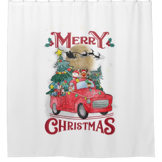 Vrolijk kerstfeest  Red Santa Truck Douchegordijn (Voorkant)
