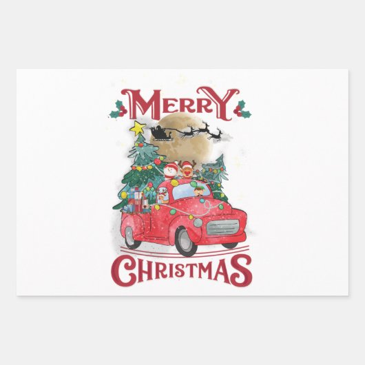Vrolijk kerstfeest  Red Santa Truck Inpakpapier Vel (Voorkant 3)
