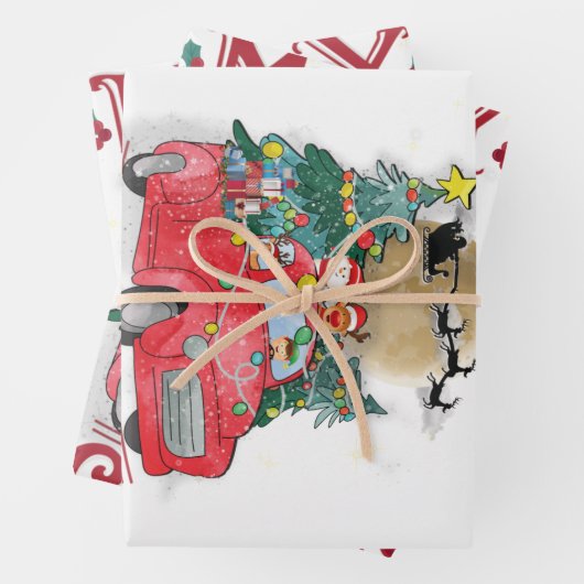 Vrolijk kerstfeest  Red Santa Truck Inpakpapier Vel (In situ)