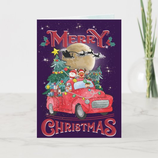 Vrolijk kerstfeest  Red Santa Truck Kaart (Voorkant)