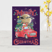 Vrolijk kerstfeest  Red Santa Truck Kaart (Gele Bloem)