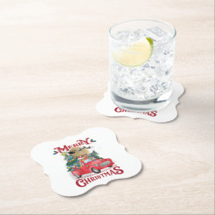 Vrolijk kerstfeest  Red Santa Truck Kartonnen Onderzetters