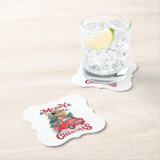 Vrolijk kerstfeest  Red Santa Truck Kartonnen Onderzetters (Insitu)