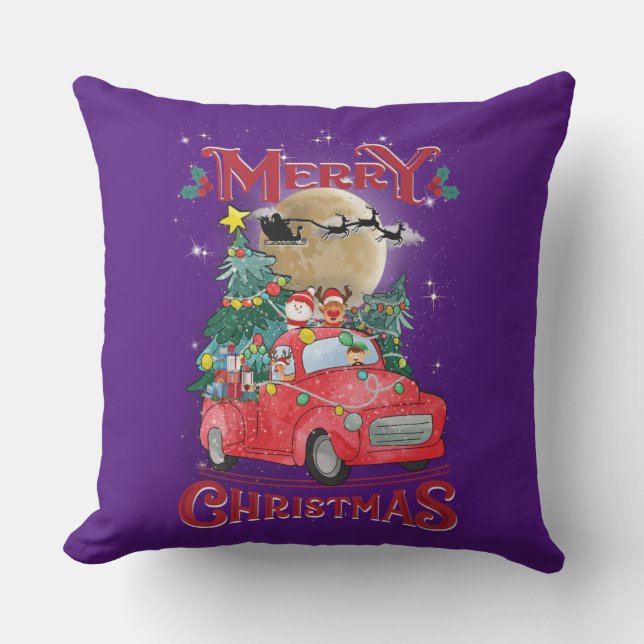 Vrolijk kerstfeest  Red Santa Truck Kussen (Voorkant)