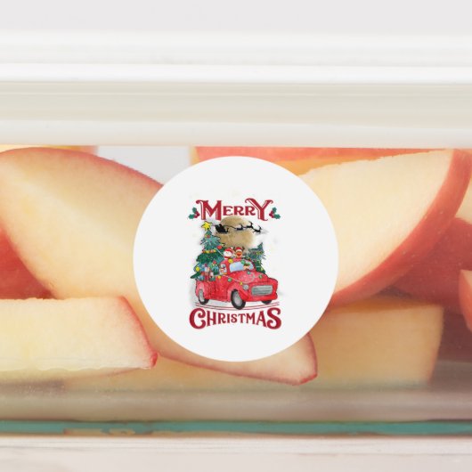 Vrolijk kerstfeest  Red Santa Truck Labels (Aangebracht)