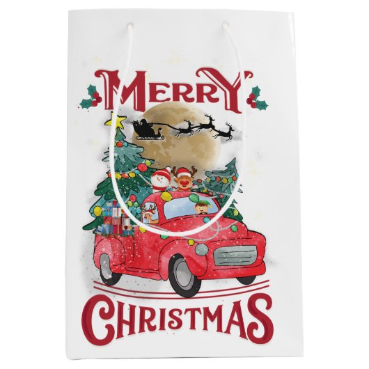 Vrolijk kerstfeest Red Santa Truck Medium Cadeauzakje (Voorkant)