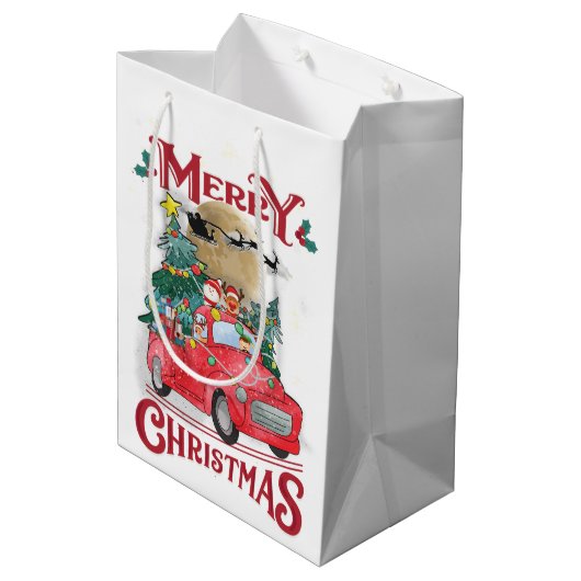 Vrolijk kerstfeest Red Santa Truck Medium Cadeauzakje (Achterkant Gekanteld)