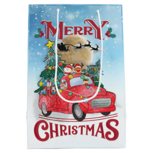 Vrolijk kerstfeest Red Santa Truck Medium Cadeauzakje
