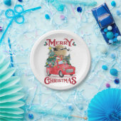 Vrolijk kerstfeest  Red Santa Truck Papieren Bordje (Feest)