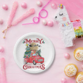 Vrolijk kerstfeest  Red Santa Truck Papieren Bordje (Feest)