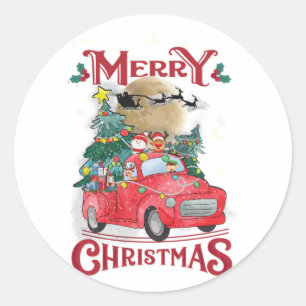 Vrolijk kerstfeest  Red Santa Truck Ronde Sticker