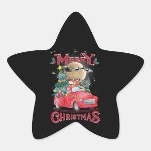 Vrolijk kerstfeest Red Santa Truck Ster Sticker