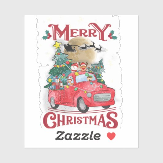 Vrolijk kerstfeest  Red Santa Truck Sticker (Vel)