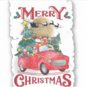 Vrolijk kerstfeest  Red Santa Truck Sticker (Voorkant)