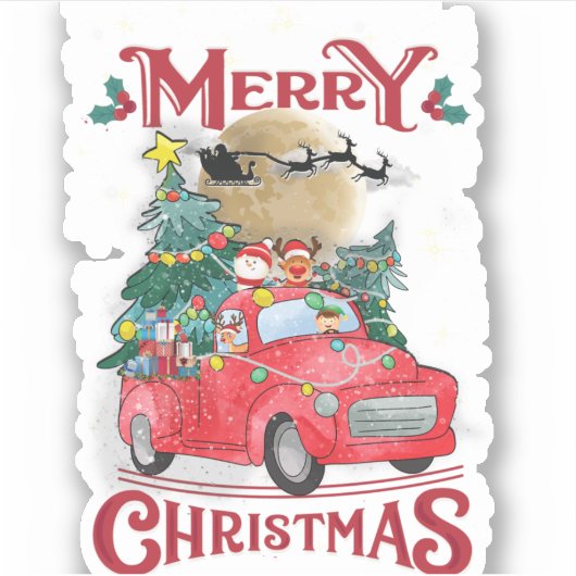 Vrolijk kerstfeest Red Santa Truck Sticker (Voorkant)
