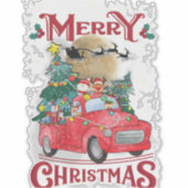 Vrolijk kerstfeest  Red Santa Truck Sticker (Voorkant)