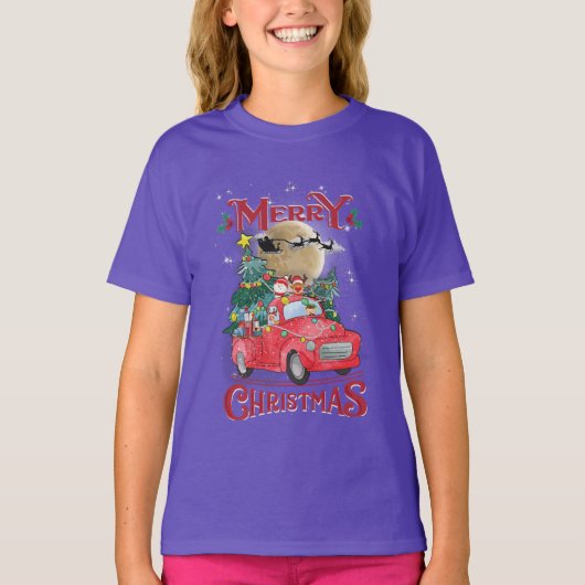 Vrolijk kerstfeest  Red Santa Truck T-shirt (Voorkant)