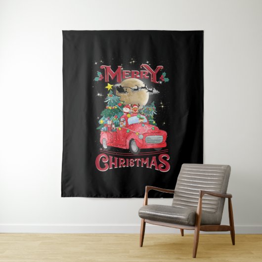 Vrolijk kerstfeest  Red Santa Truck Wandkleed (In situ)