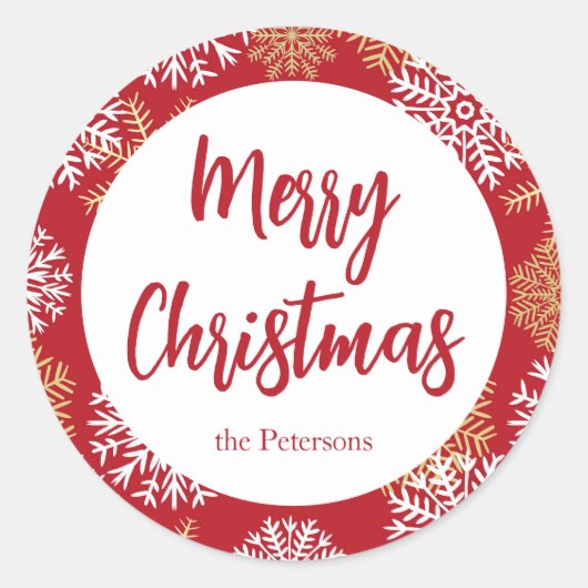 Vrolijk kerstfeest Red Snowflake Ronde Sticker (Voorkant)