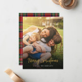 Vrolijk Kerstfeest Red Stewart Tartan Familiefoto Notitiekaartje (Voorkant / Achterkant in situ)