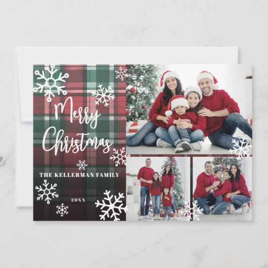 Vrolijk Kerstfeest Red Tartan Foto Feestdagenkaart (Voorkant)