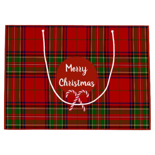 Vrolijk Kerstfeest Red Tartan Plaid Candy Canes Groot Cadeauzakje (Voorkant)