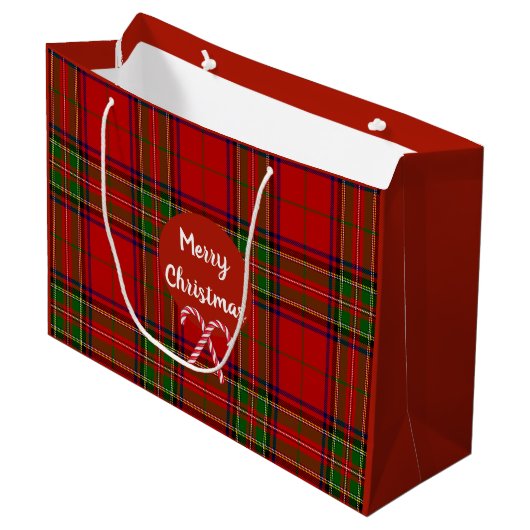 Vrolijk Kerstfeest Red Tartan Plaid Candy Canes Groot Cadeauzakje (Voorkant Gekanteld)