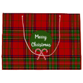 Vrolijk Kerstfeest Red Tartan Plaid Candy Canes Groot Cadeauzakje (Achterkant)