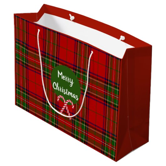 Vrolijk Kerstfeest Red Tartan Plaid Candy Canes Groot Cadeauzakje (Achterkant Gekanteld)