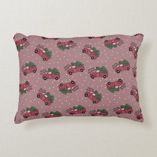 Vrolijk kerstfeest  Red Truck Accent Kussen (Voorkant)